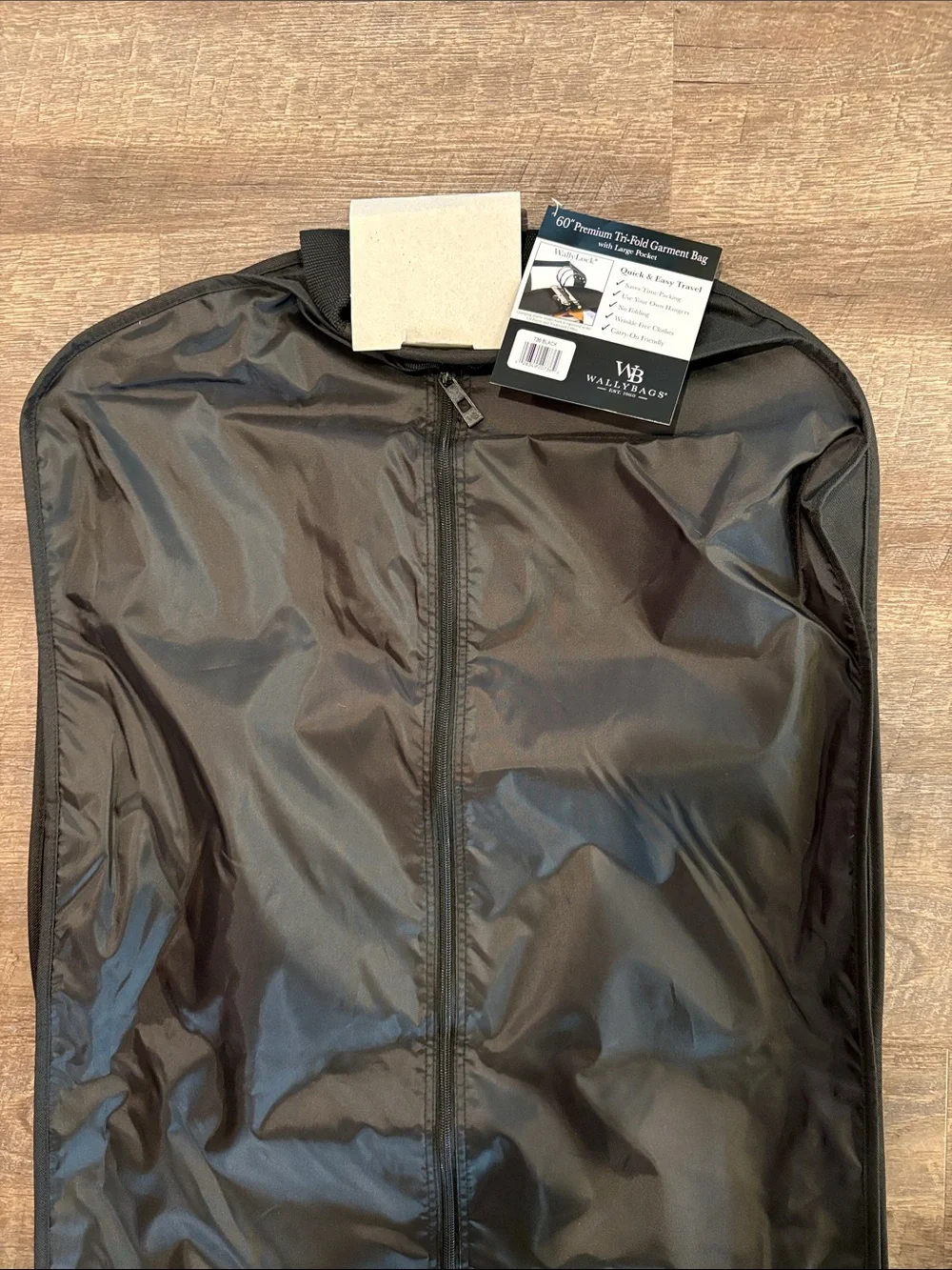 Wally Bags 60” Premium Tri-Fold Garment Bag Black Large Pocket NWT